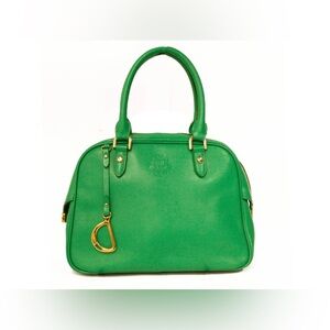 Ralph Lauren Sloam Street Dome Preppy Green Leather and Gold Satchel